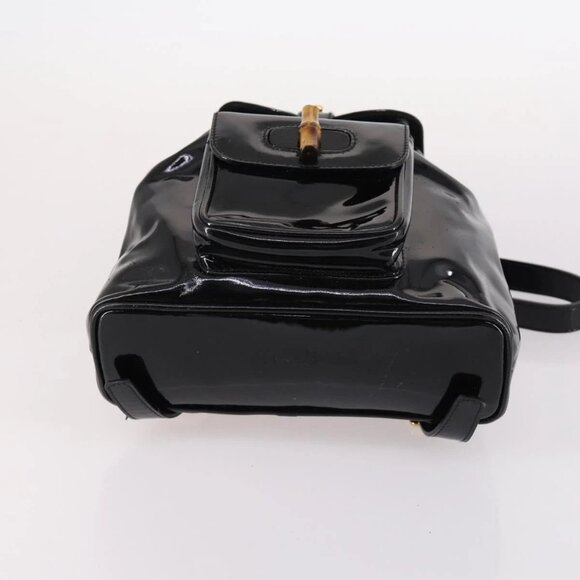 GUCCI Bamboo Backpack Enamel Black Gold 003 2058 0030 Auth bs29262